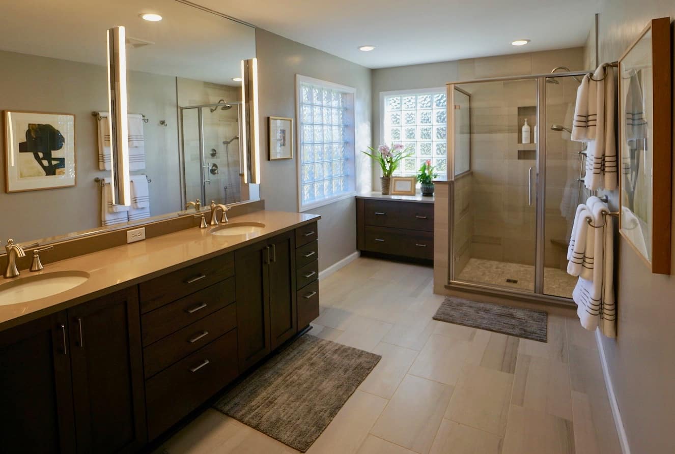 Bathroom Remodel with Two Sinks, Shower Enclosure